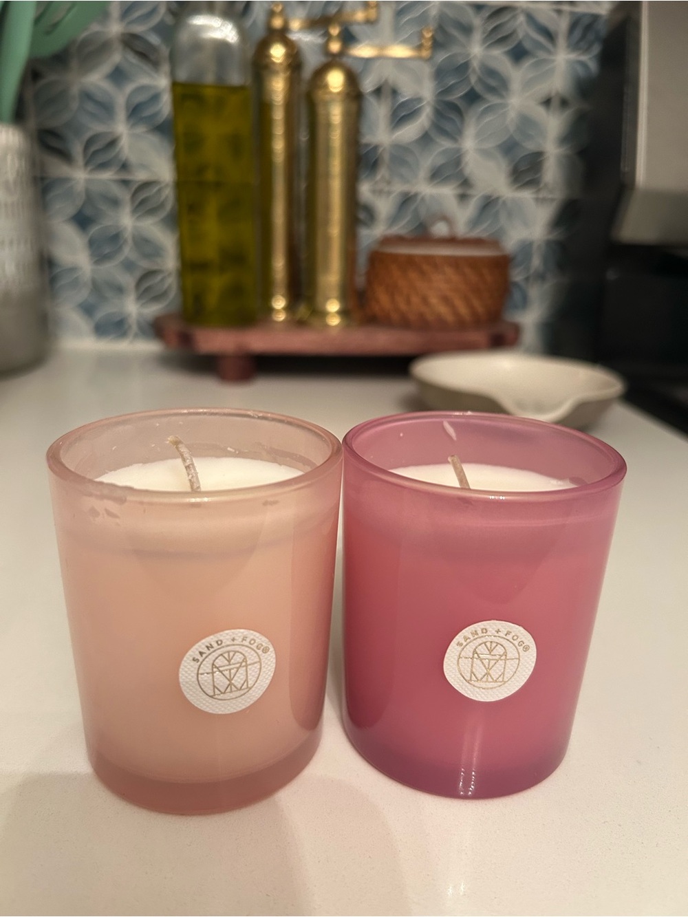 Set of 2 Pink Frosted Glass Scented Candles